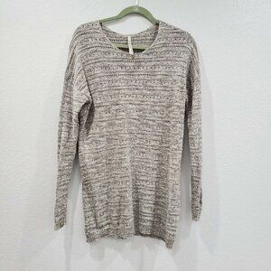 Leo And Nicole Womens Sweater L Gray Brown Knit pullover Long Sleeve Lightwieght